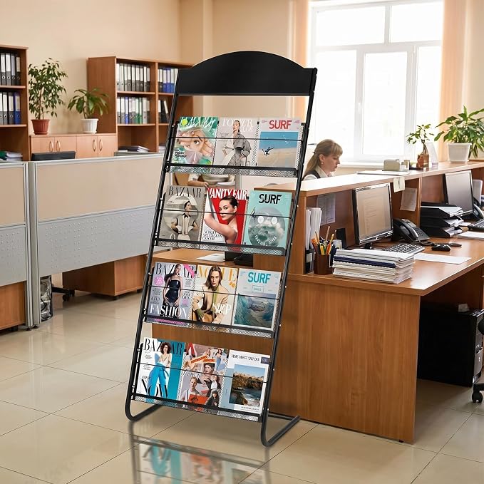 4-Tier Magazine Stand, 24.8'' Wide Iron Brochure Holder, Metal Newspaper & Literature Display Rack for Office, Waiting Room, Lobby, Classroom & Retail Store - Image 9