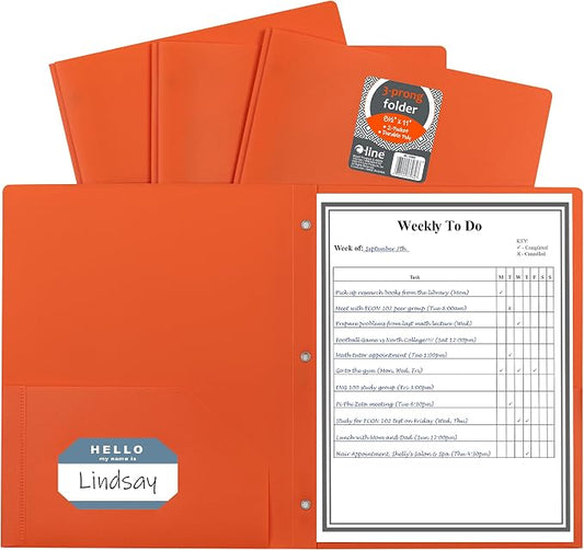 C-Line Two-Pocket Heavyweight Poly Portfolio with Prongs, For Letter Size Papers, Includes Business Card Slot, 1 Case of 25 Portfolios, Orange (33962-25) by C-Line