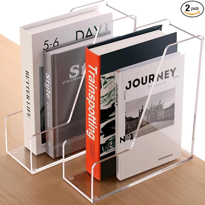 HeZone Magazine Holder, Clear Acrylic Desk Organizers, File Organizer for Desk, Magazine Rack- Desktop Book Storage -Independent Vertical 1 Space-2 Pack by HeZone