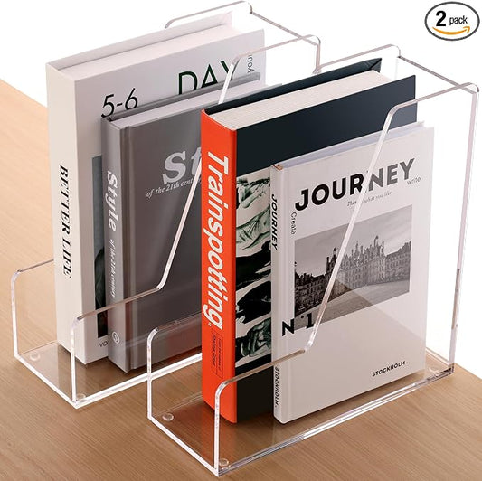 HeZone Magazine Holder, Clear Acrylic Desk Organizers, File Organizer for Desk, Magazine Rack- Desktop Book Storage -Independent Vertical 1 Space-2 Pack by HeZone