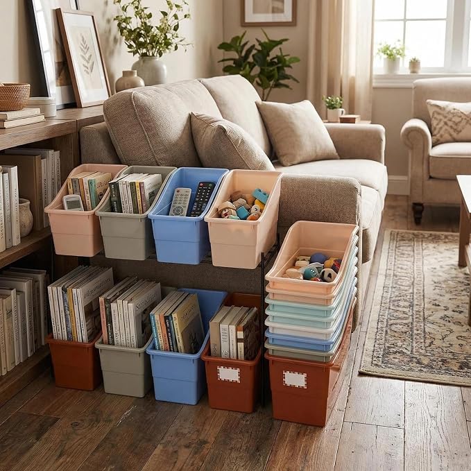 6 Pack Plastic Book Bins Magazine Holders, Pastel | Durable Plastic Binder Holders & Vertical Desktop Storage Baskets Organizers for Home, Office, Study Room & Stationery - Image 8
