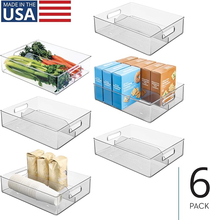 iDesign Divided Pantry Bin with Handles, Set of 6, Clear | For Pantry, For Refrigerator, For Freezer - Image 2