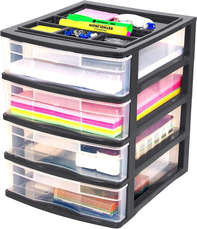 Gracious Living 4 Drawer Desktop & Countertop Organizer w/Organization Lid for Craft Storage, Office Supplies & School Supplies, Black/Clear (2 Pack) - Image 7