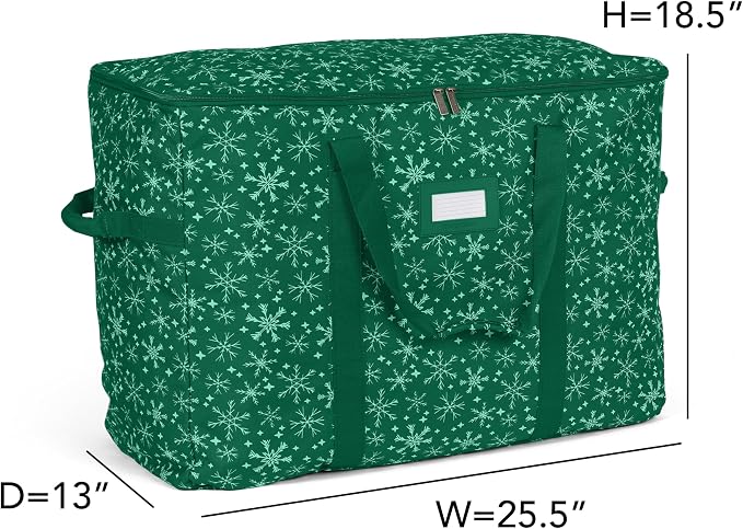 Covermates Keepsakes Adjustable Ornament Storage Bag – Heavy-Duty Polyester, Padded Dividers & FlexGrid Trays – Protective Holiday Ornament Organizer with Handles & Label Window, Green Snowflake - Image 3