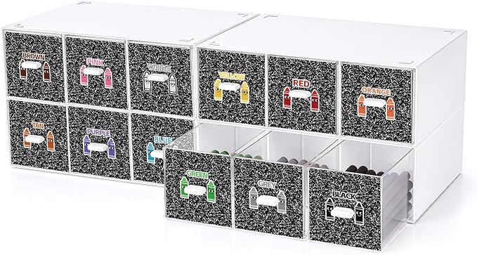 12 Pcs/ 4 Pack Plastic Crayon Organizer for Classroom Crayon Storage Boxes Drawer for Back to School Marker Pen Art Craft Supplies Crayons Container for Classroom Office Table with Color Label - Image 3