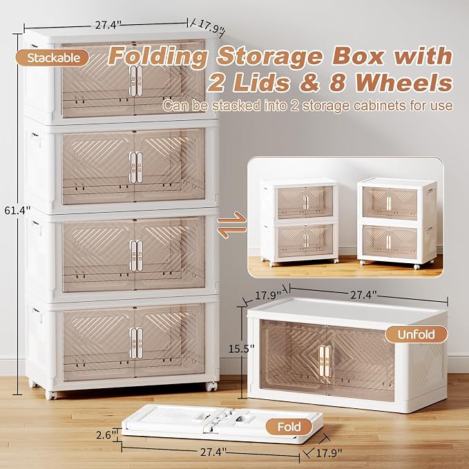 Storage Bins with Lid 120QT, Stackable Storage Containers with Wheels and Magnetic Doors, Plastic Clothes Closet Large Capacity Organizers and Storage Box for Home and Office (4 Pack) - Image 4