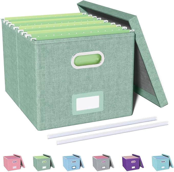 File Organizer, File Box, File Cabinet for Letter File Folder Storage, Portable Storage Bins with Lids for Office/Decor/Home,Document Organizer, 1 Pack,Green-Box Only by Oterri