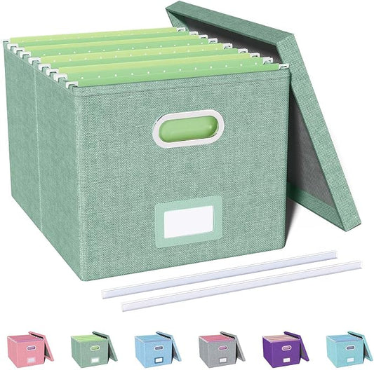 File Organizer, File Box, File Cabinet for Letter File Folder Storage, Portable Storage Bins with Lids for Office/Decor/Home,Document Organizer, 1 Pack,Green-Box Only by Oterri