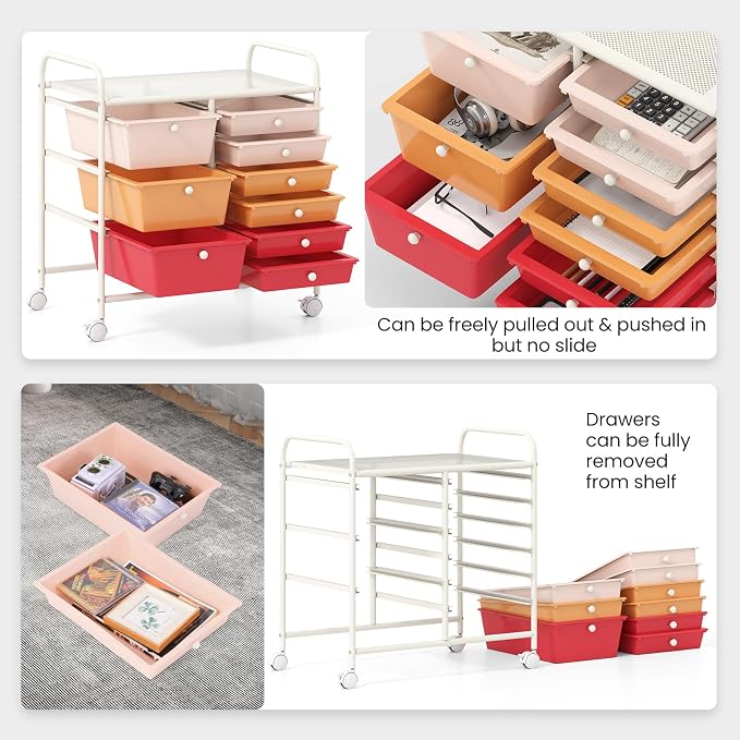 Giantex 9 Drawers Rolling Cart, Classroom Organizers, Storage Cart with Wheels, for Teacher Office Home School Supplies Tool Craft Art Paper, Macaron Multicolor - Image 5
