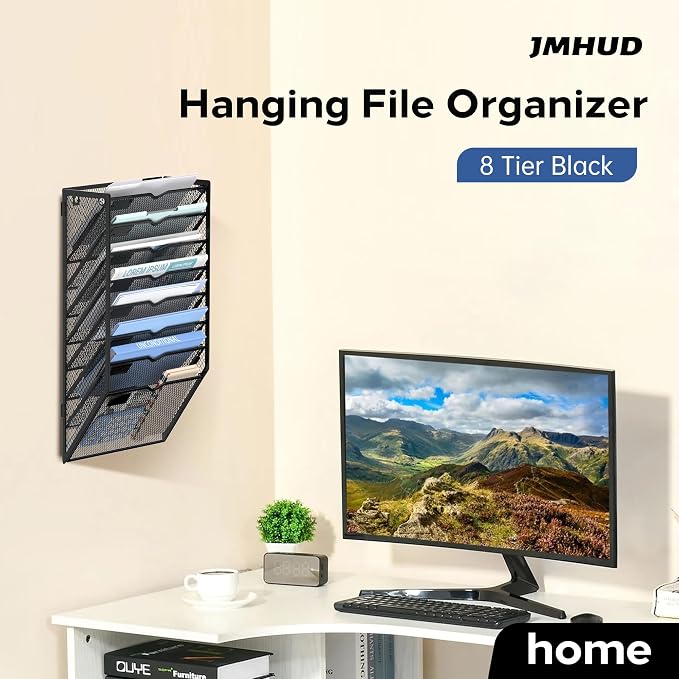 8-Tier Wall File Organizer and Hanging File Organizer, Black | Wall Organizer and Wall Mounted File Holder with 8 Pockets and Label Panels for Files, Mail, Folders, Magazines and Paper - Image 3