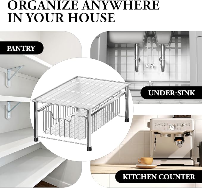 Simple Houseware Stackable Basket Drawer, Chrome - Image 8