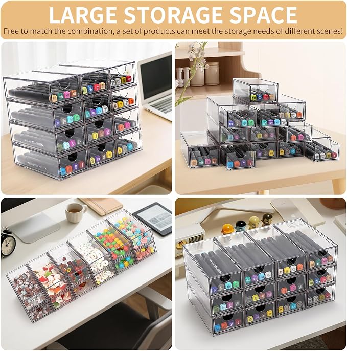 Desk Organizer with Drawers, Stackable Plastic Storage Drawers for Makeup or Desk Organization, Cabinets for Office Dressing Countertop Bathroom Bedroom (12 Packs) - Image 5