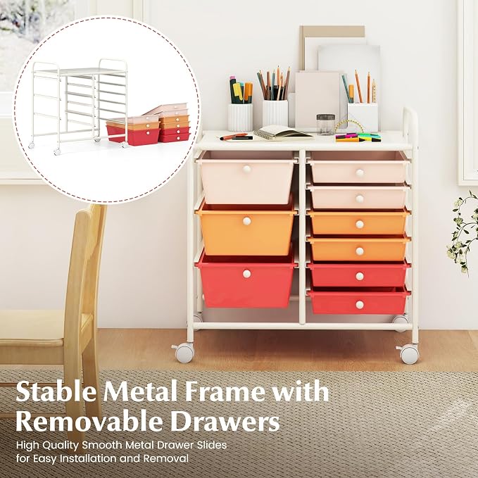 Moccha 9-Drawer Rolling Storage Cart - Under Desk Storage Drawers with wheels for Craft Art Supply Paper Salon, Scrapbook Paper Tools, Mobile Utility Cart for Classroom, Macaron - Image 5