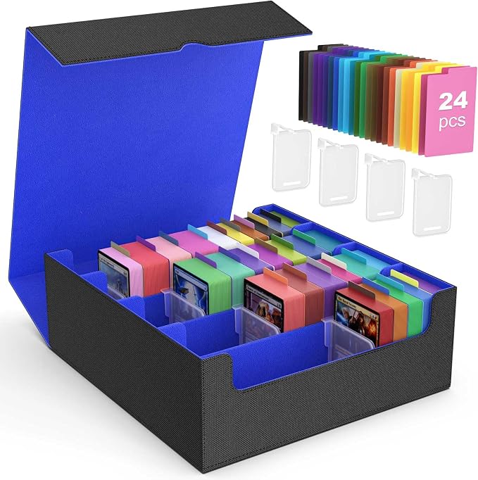 MoKo Trading Card Storage Box for MTG, 3000+ Card Organizer, Black Blue | MTG Deck Box, w/ 24 Colorful Dividers & 4 Card Supporters, MTG Card Storage for Magic Game, TCG, PTG Baseball and Sport Cards by MoKo