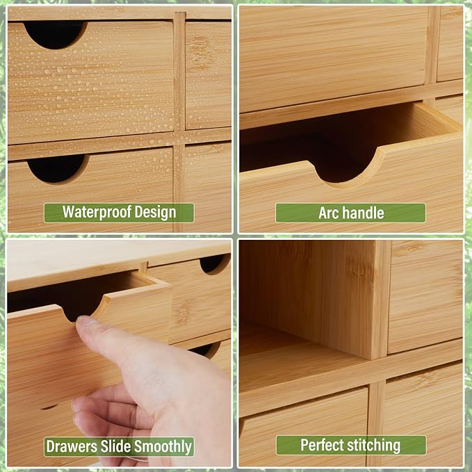 Bamboo Desk Organizer 4 Drawers, Countertop Organizer with Drawers Makeup Storage Drawer 4 Drawers Tabletop Storage Organization Box Home Office Workspace - Image 6