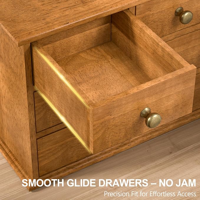 Oak Desk Organizer with Drawers, Durable Wooden Desktop Storage Box | 5 Drawer Tabletop Organizer with Metal Handles & Non-Slip Pads for Office, Bedroom, Bathroom, Vanity & Makeup Storage, Walnut - Image 6