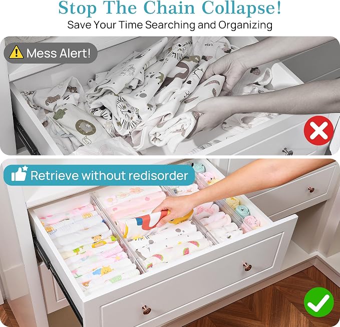 Vtopmart 4" Regular Upgrade Drawer Divider for Clothes, 12.8"-22.3" 12 Pack | Expandable Dresser Drawer Organizer, Clear Separator, Baby Clothing, Underwear, Cosmetics, Toiletries Storage, Space Saving - Image 3