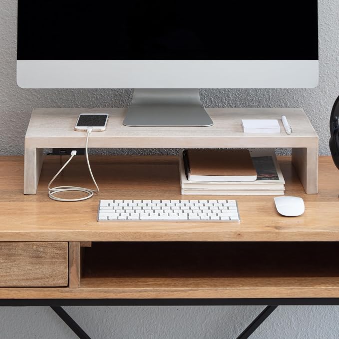 Anji Mountain Wooden Monitor Stand - Elegant Monitor Riser,Perfect Monitor Stand for Desk Organization, Durable Wood Construction monitor stands,Enhances Ergonomics and Workspace Efficiency,White Wash by AnjiMountain