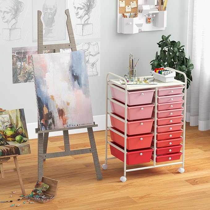 Giantex 15 Drawers Rolling Cart, Classroom Organizers, Storage Cart with Wheels, for Teacher Office Home School Supplies Tool Craft Art Paper - Image 4
