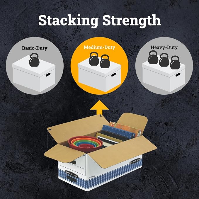 Bankers Box 12-Pack String & Button Medium-Duty File Box, Letter, FastFold | Keep important records buttoned up with secure closure, FastFold setup, reinforced handles, and stackable strength. - Image 5