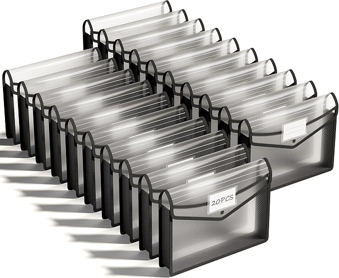 ThinkTex Plastic Expanding File Folder, Transparent envelopes with Snap | No Dividers,Large Capacity,Document Organizer for Receipts, Bills&Taxes,Letter/A4 Size for School/Office/Home-20 Pack by ThinkTex