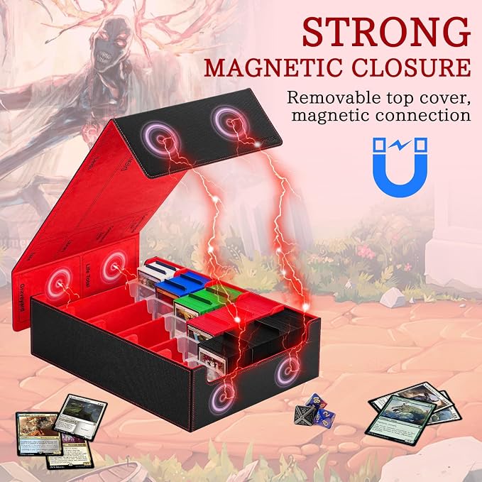 5 Row Trading Card Storage Box, 3800+Bulk Card Organizer Box with 20 Dividers & 5 Supporters, Graded Card Deck Box for YuGiOh, MTG, TCG Black/Red - Image 5