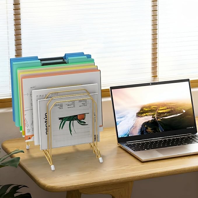 Incline Sorter Desk File Organizer, Metal Desk Magazine Folder Holder with 8-Section Vertical Compartments Rack File Organizer for Office, Home, School - Image 5