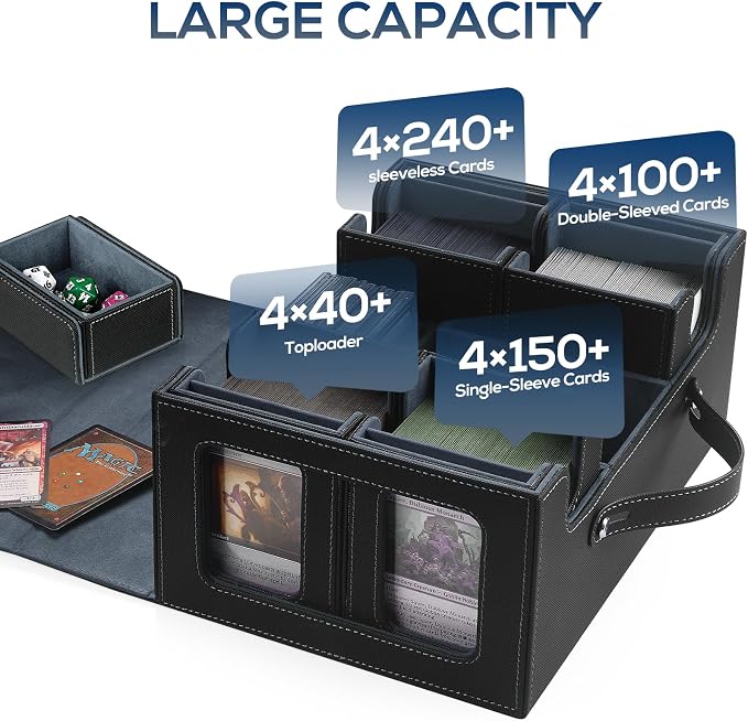 Trading Card Storage Box for MTG, MTG commander deck box，Multi-purpose Deck Case for MTG TCG Sports Card, 4 Toploaders, 4 Stoppers, 4 Colorful Dividers (Black & Grey) - Image 2