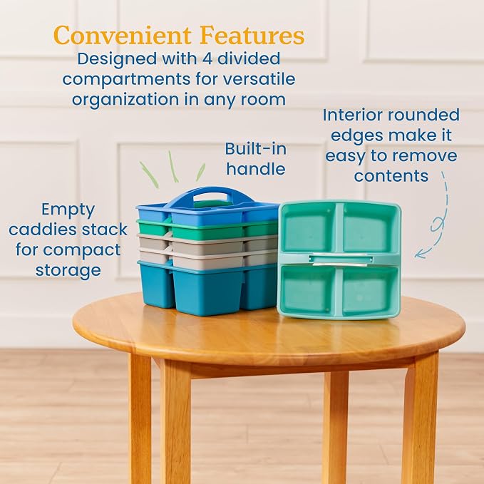 ECR4Kids 4-Compartment Medium Plastic Caddy, Multipurpose Organization, Contemporary, 6-Pack - Image 5