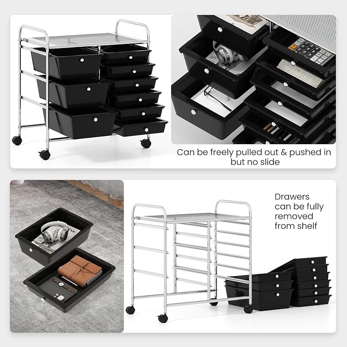Giantex 9 Drawers Rolling Cart, Classroom Organizers, Storage Cart with Wheels, for Teacher Office Home School Supplies Tool Craft Art Paper, Black - Image 5
