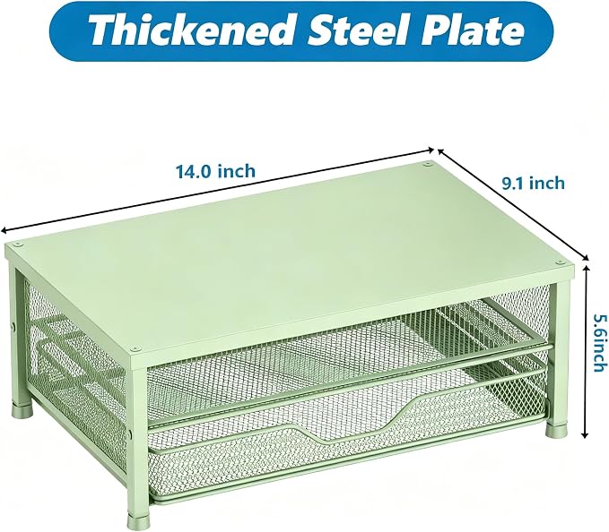 Computer Monitor Stand Riser, Desk Organizer with Drawer, Printer & Laptop Stand, Office Desk Accessories & Workspace Desktop Organizers Storage for Office Supplies(Green) - Image 6