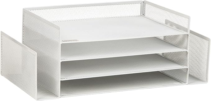Mind Reader Desktop Organizer, File Storage, Paper Tray, Workspace, Office, Metal Mesh, 16.75"L x 9.15"W x 6"H, White - Image 7