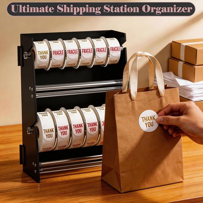 Acrylic Sticker Dispenser, Label Dispenser, Sticker Roll Holder | Double-Layer Design, 12 Roll Capacity, Adjustable Dividers, Easy Visibility, Ideal for Office, School, Craft Rooms & Home - Image 5