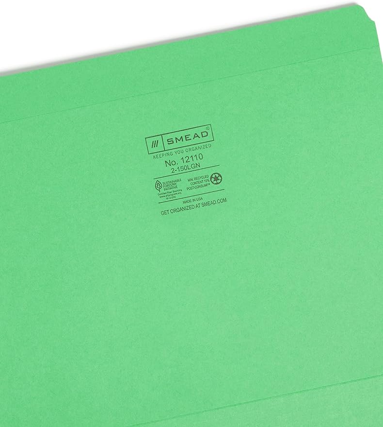 Smead File Folder, Reinforced Straight-Cut Tab, Letter Size, Green, 100 per Box (12110) - Image 3