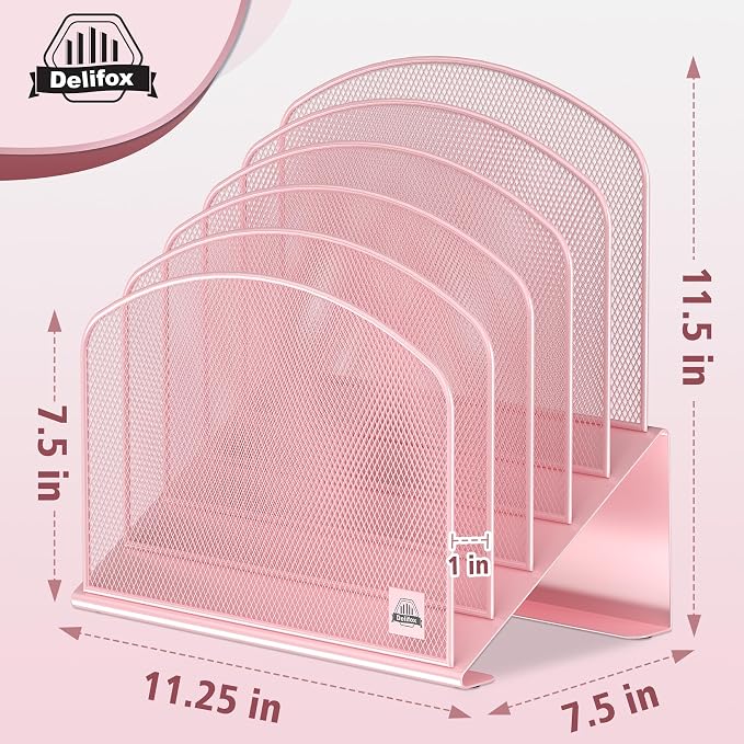 Delifox Inclined Desk File Organizer,Vertical File Folder Holder Stand Metal Rack File Sorter for Office Classroom Desktop Organization (2, Pink, 5) - Image 2