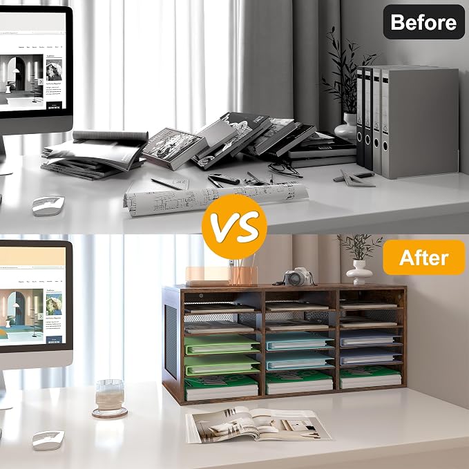 Mail Sorter Organizer, Wood Literature Organizer, Student Mailbox for Classroom, Desktop Bill Paper Organizer for Office Home School, 15 Compartments, Antique Brown - Image 3