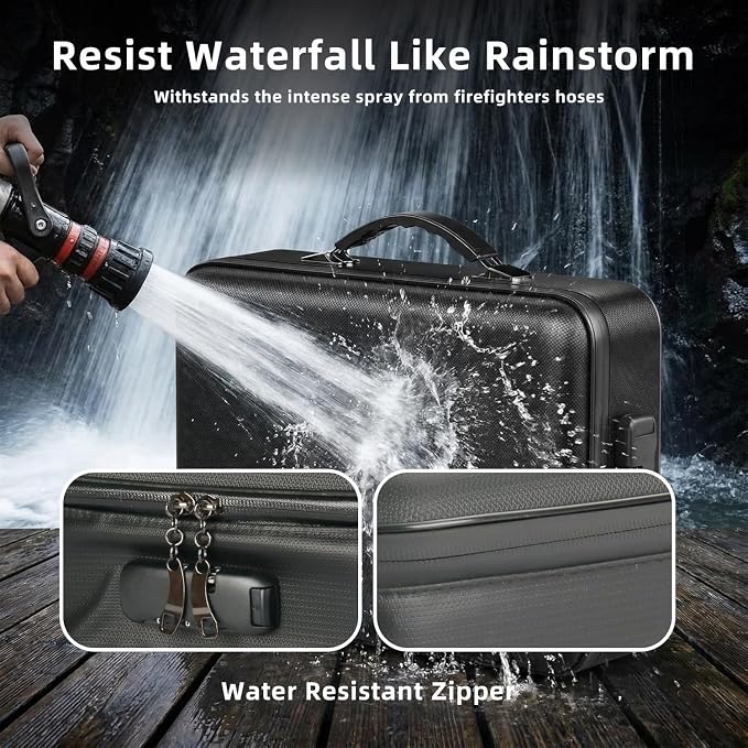 novelinks Fireproof Document Box with Lock, Hard-Shell Portable Waterproof File Box, Travel Accordion File Folder, Home Office Safe File Organizer for Important Documents, Laptop, Passports, Black - Image 4