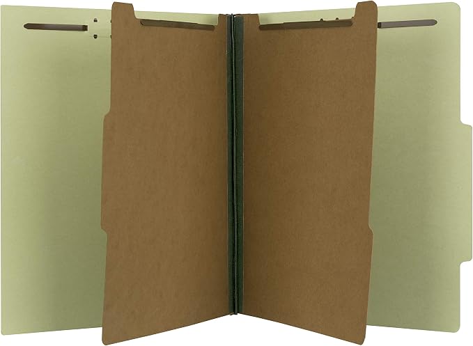 The File King Two Divider Pressboard Classification Pale Green File Folder - Letter Size | Box of 10 | 2/5 ROC Top Tab | 2” Expansion | Six 2-Inch Fastener Prongs | Made in America by TheFileKing