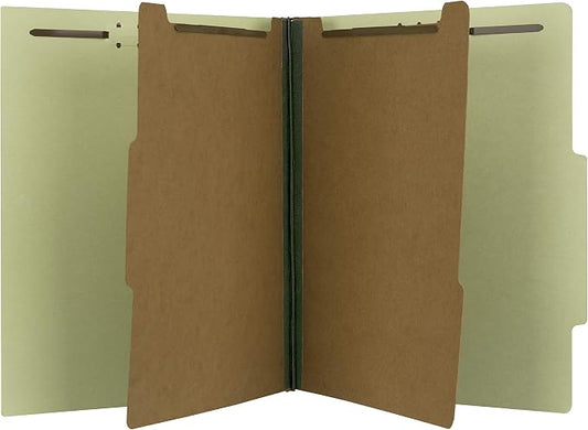 The File King Two Divider Pressboard Classification Pale Green File Folder - Letter Size | Box of 10 | 2/5 ROC Top Tab | 2” Expansion | Six 2-Inch Fastener Prongs | Made in America by TheFileKing