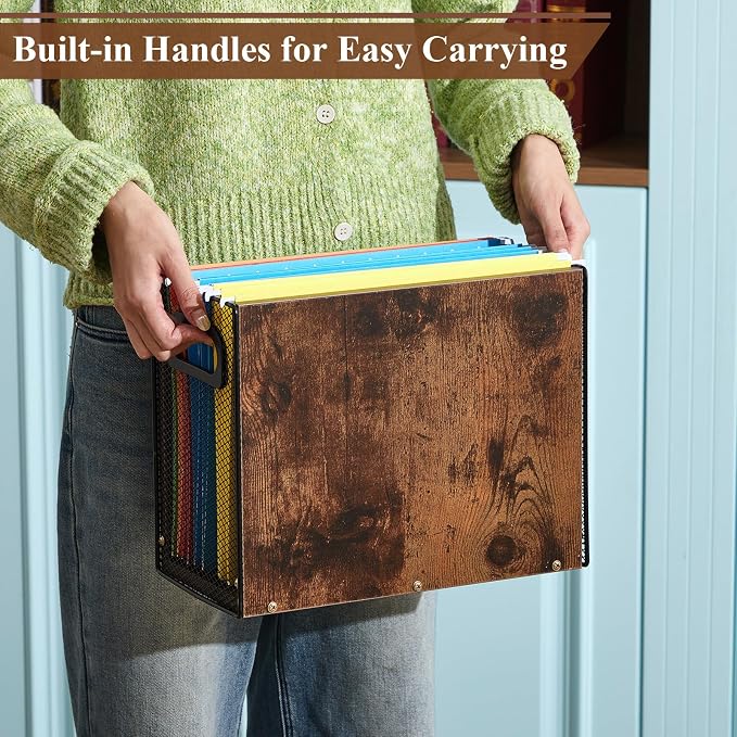 AmazingSpark Wooden Hanging File Organizer Box, 2 Pack Desktop Filing Box with Handles, Solid Wood & Metal File Organizer for Letter Size Hanging Folders, Home Office Storage Decor - Image 5