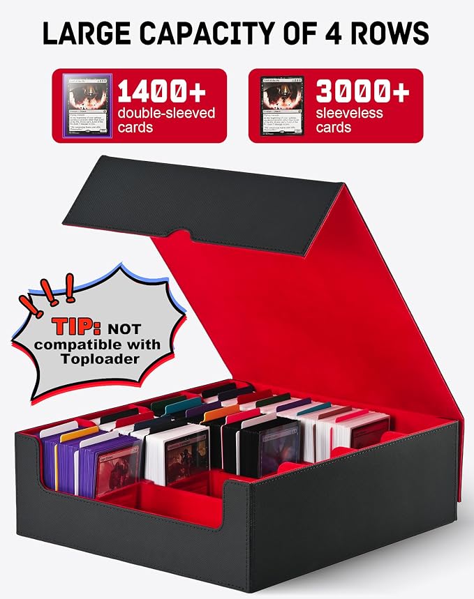 ZLCA Card Storage Box for MTG PTCG, Commander Deck Box Holds 3200+ Cards, Trading Card Storage Case with 4 Stoppers, Card Organizer for TCG Sport Cards(Black&Red) - Image 6