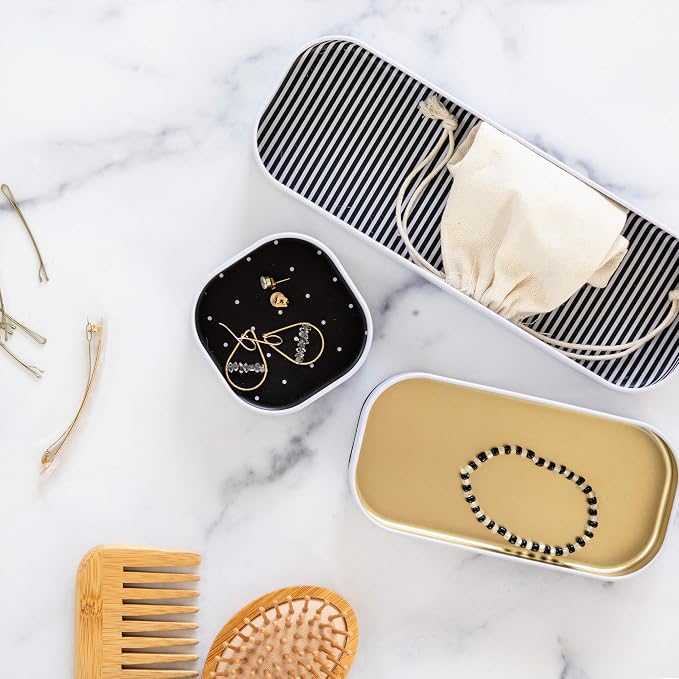 Three by Three Seattle Metal Drawer Organizer Tray Set, 6-Pc, 1" (Gold) | Colorful food-safe metal bins; soft non-scratch base; kitchen, bathroom, vanity, desk, makeup & office drawers - Image 3