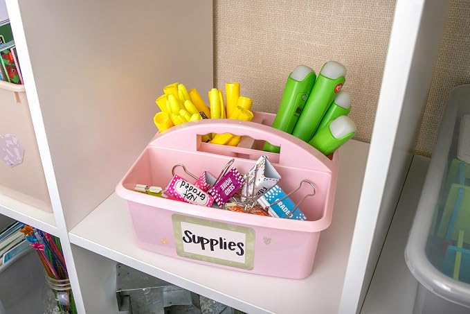 Teacher Created Resources Light Pink Portable Plastic Storage Caddy 6-Pack for Classrooms, Kids Room, and Office Organization, 3 Compartments - Image 6