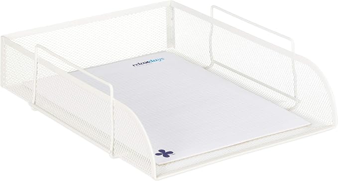 2 x Stackable Document Trays DIN A4 Grid Design Letter Tray Office Metal 25 x 34 cm White by Relaxdays