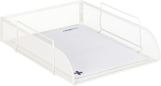 2 x Stackable Document Trays DIN A4 Grid Design Letter Tray Office Metal 25 x 34 cm White by Relaxdays