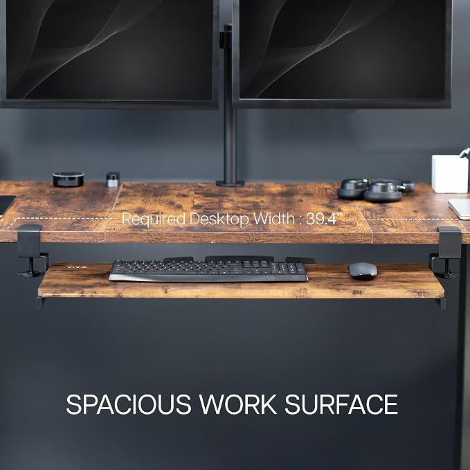 VIVO Vintage Brown Large 34 x 11 in Under Desk Keyboard Tray, MOUNT-KB15EN | Keyboard Tray for Typing, Slide Out Platform, Rustic, Extra Sturdy C-Clamp Mount System, Computer Drawer, Black Frame - Image 5