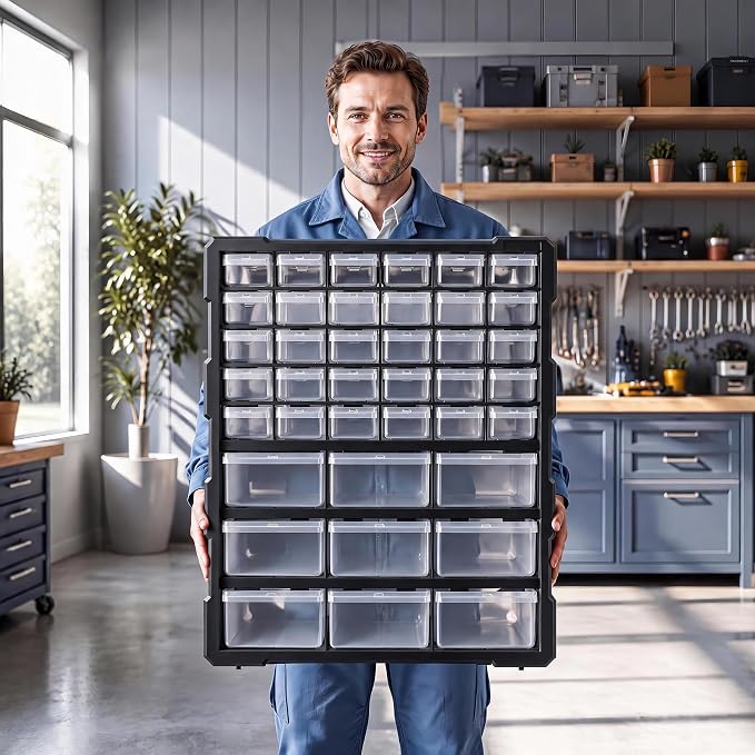 Drawer Organizer for Garage Building Bricks Storage,Thicker Craft Organizers Storage with Dividers Labels for Hardware,Screws,Nuts Bolts,Teacher Toolbox,Charms,Beads,Craft,Scrapbook - Image 2