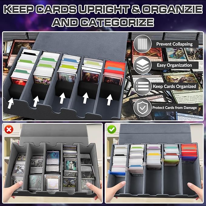 AOBOPLE 3500+ Trading Card Storage Box,Vertical 5-Row and Magnetic Card Box | PU leather Card Storage,48 Dividers + 10 Card Supports, Card Organizer For MTG TCG Commander,Gift For Collectors - Image 5