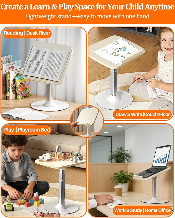 2-in-1 Kids Reading Stand for Books and Tablets, Adjustable Book Holder | Reading Stand for Kid Books,Kid-Friendly Ergonomic Book Holder for Toddlers,Laptop Riser Stand for Homeschool Floor Couch Bed - Image 6
