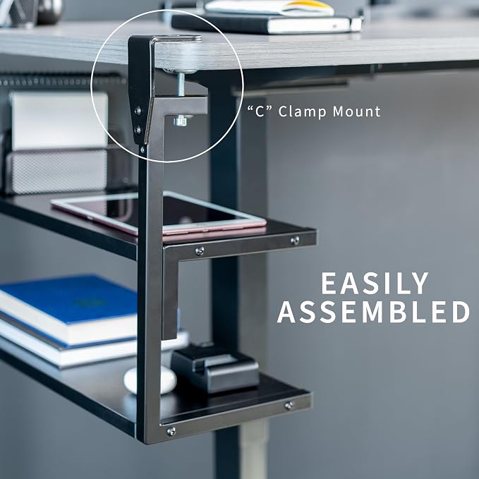 VIVO Black Clamp-on 24 inch 2-Tier Desk Shelf, STAND-SHELF24C | Above or Below Desk, 2 Level Shelving Unit for Table Accessories, Gaming Devices, and More, Storage Tray, Desktop Organizer - Image 5